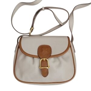 Celine Cream and Brown Leather-Trim Crossbody Bag